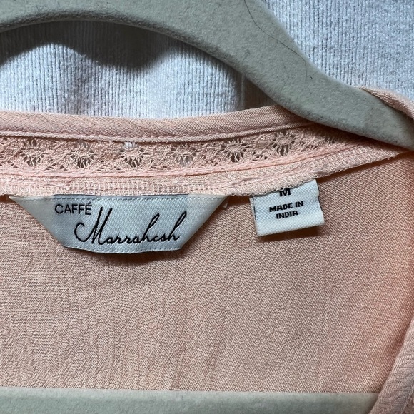 Café Marrakesh Women's Smocked Peach Babydoll Blouse with Floral Embroidery - Picture 5 of 11